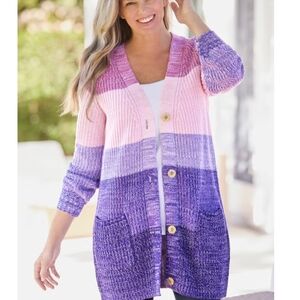 Woman Within Pink and Purple Gradient Cardigan